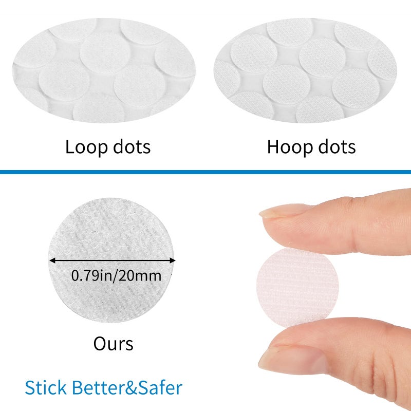 WXBOOM Self Adhesive Dots 1400pcs (700 Pairs) 0.79" Diameter White Hook & Loop Dots Sticky Back 20mm for School Classroom Office Home - Image 2